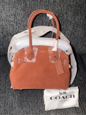 Coach Soft Empire Carryall Bag 21 in Brass/Clay Suede & Refined Calf Leather NWT
